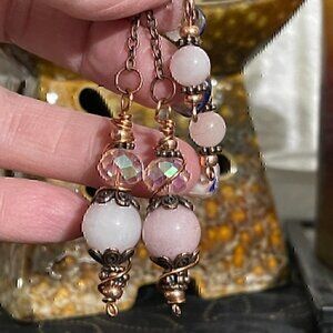 Handmade Mini Rose Quartz Crystal Copper Pendulum 5 inch By True Healing Source